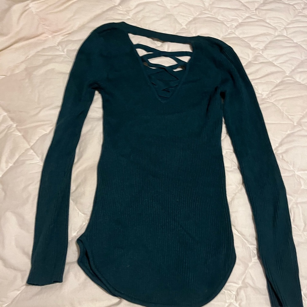 Green Ribbed Sweater - Picture 2 of 6